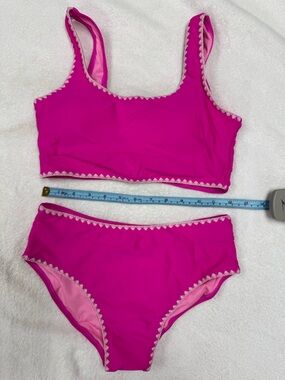 Girls Blibean Bright Pink Bikini Set with White Trim